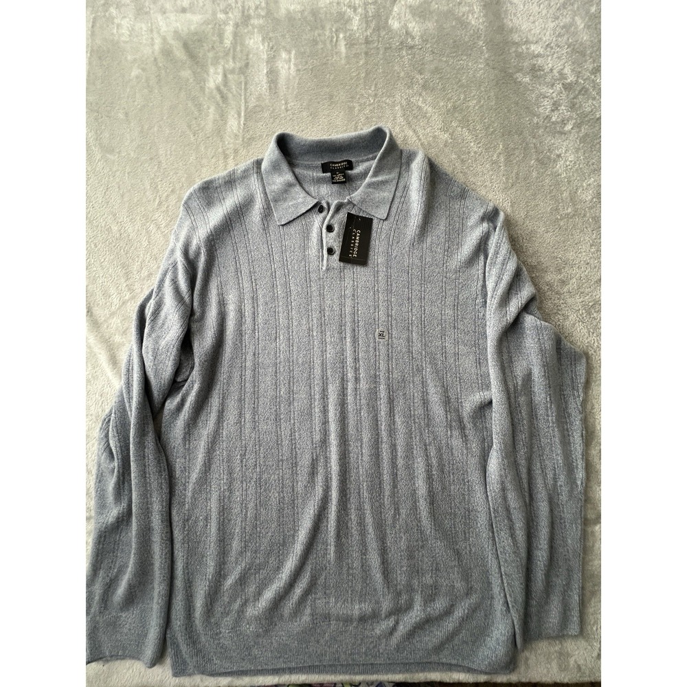 Cambridge Classics Mens Sweater XL Blue Long Sleeve Knit Polo NWT